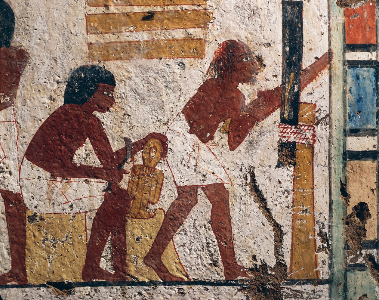 Egypt, Luxor, Západní Théby, Údolí vznešených. Hrob Nenamon a Ipuki. Freska zobrazující tesaře při práci. (Nová říše, dynastie XVIII) od Egyptian 18th Dynasty