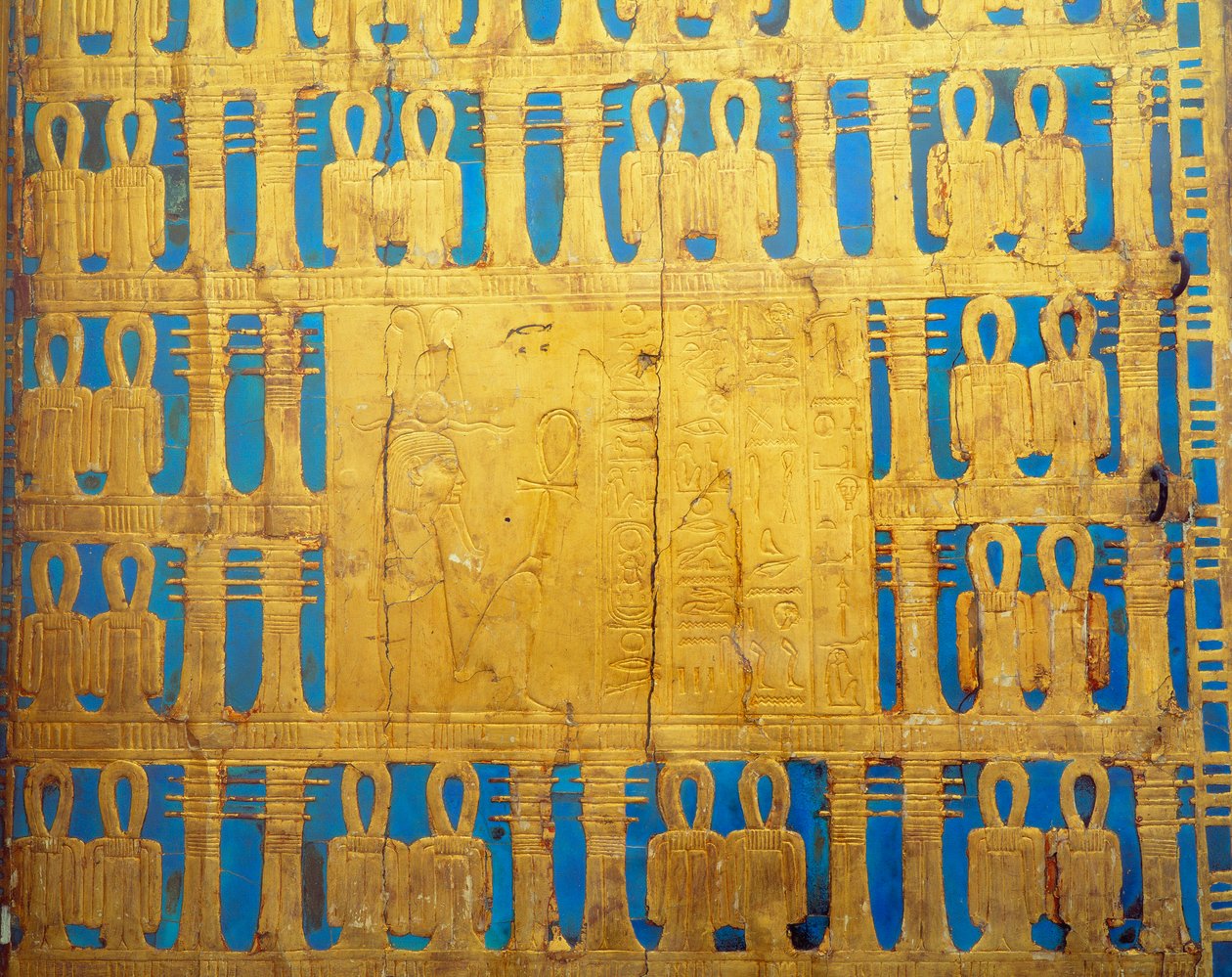 Egyptský starověk: detaily krabice s baldachýnem. Tresor z Tutanchamona (All-Ankh-Amon) od Egyptian 18th Dynasty