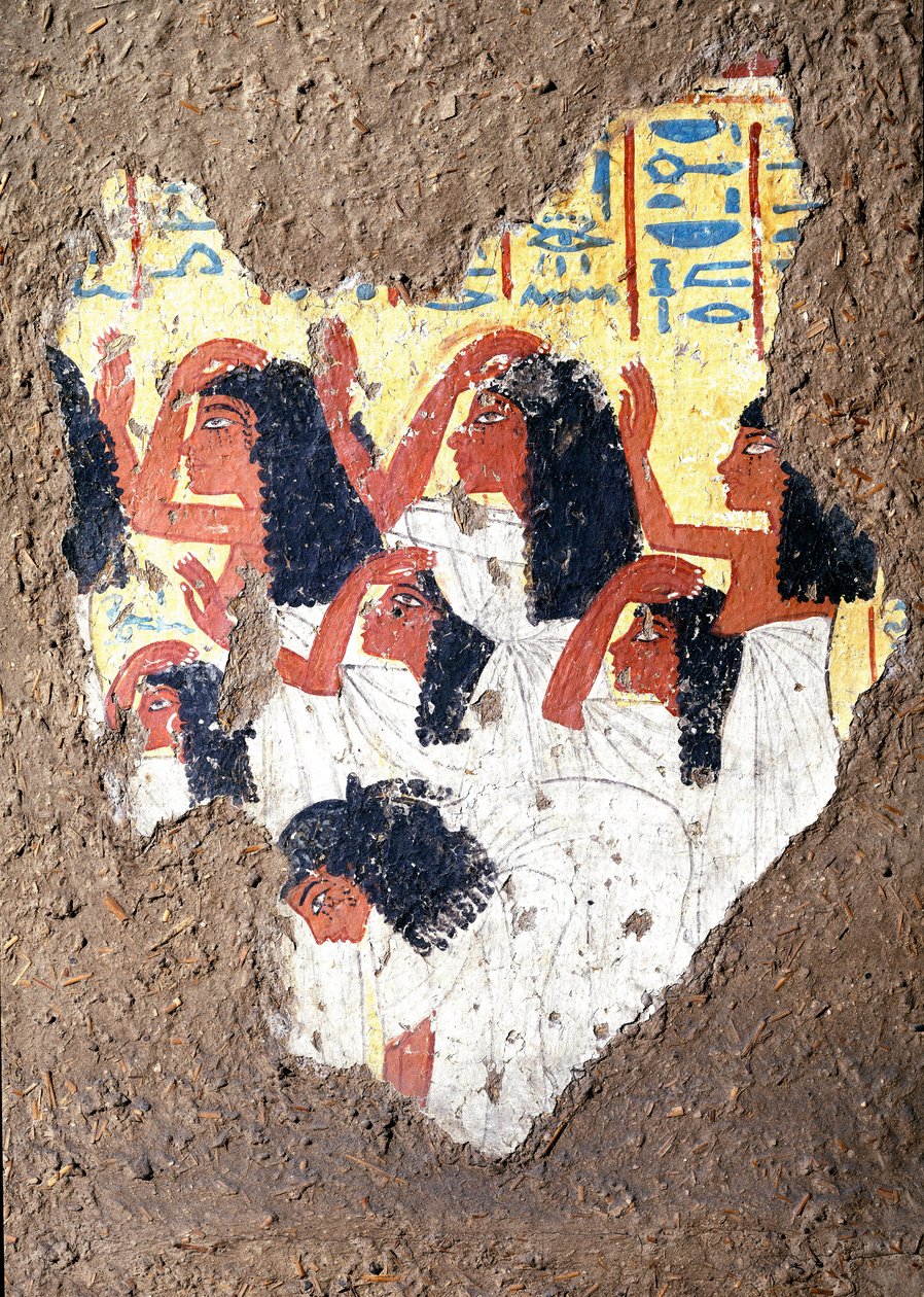 Egyptský starověk: freska hrobky malíře Maii, skupina plačících. 18. dynastie. Z kaple Maia, Deir el-Medineh (el Medineh), New Empire Dim. 67 cm Turín, Egyptské muzeum od Egyptian 18th Dynasty