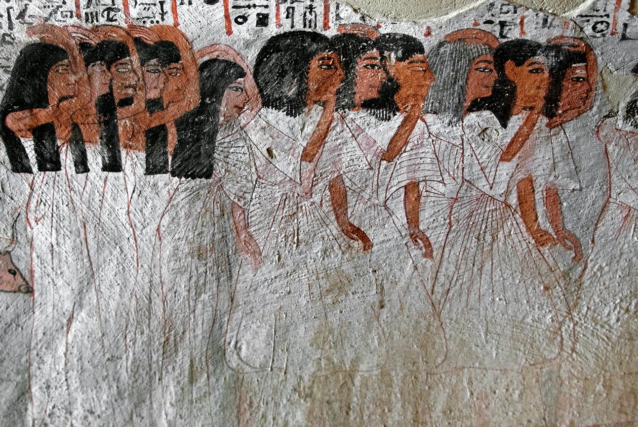 Egyptský starověk: průvod pláče. Obraz hrobky Roy (TT255). 18. dynastie. Ze západního břehu Luxoru v Egyptě od Egyptian 18th Dynasty