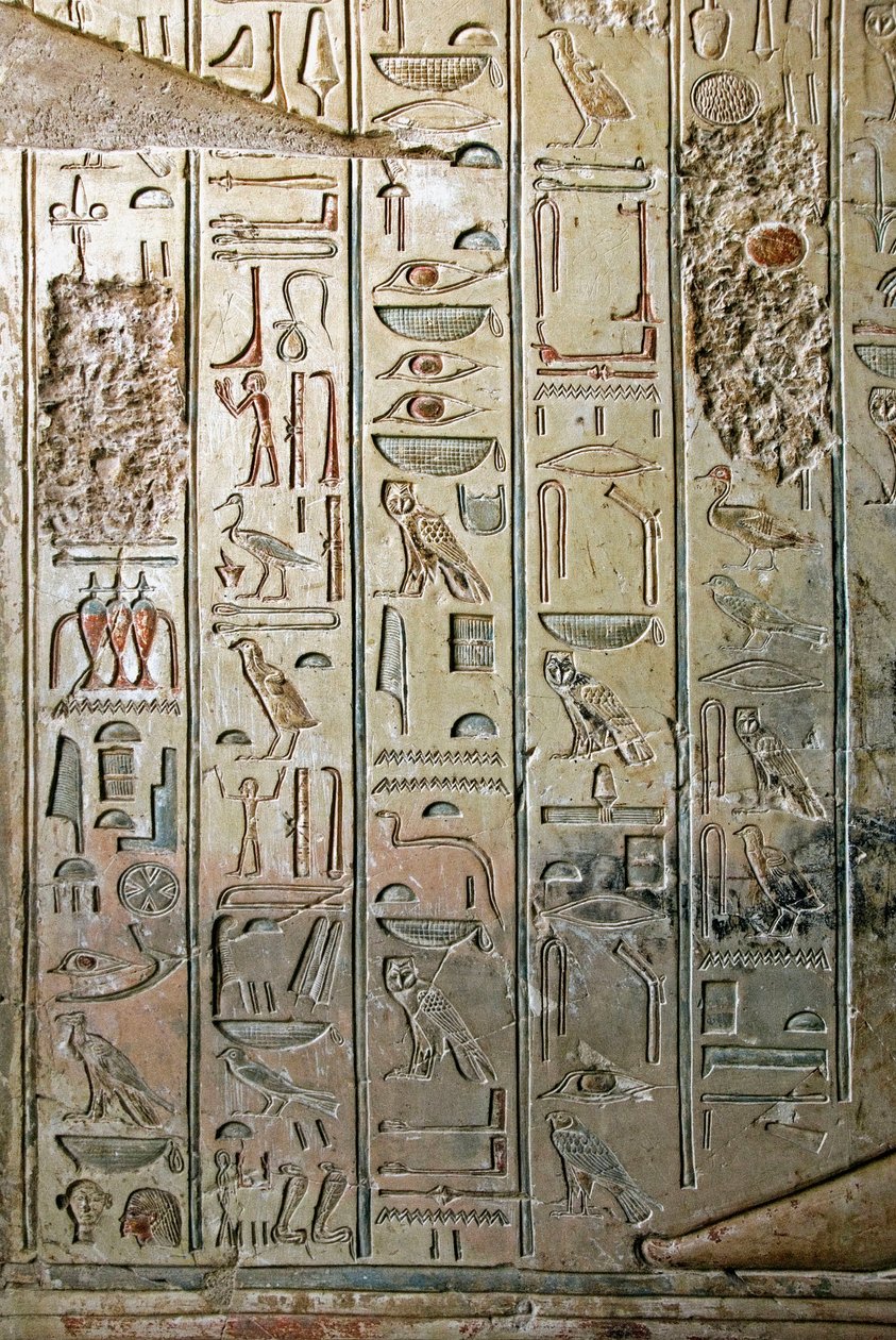 Egyptský starověk: reliéf a hieroglyfy hrobky Kha em Het (Khaemhat) inspektora podkroví a písaře na dvoře Amenophise III (TT57). 18. dynastie. 1530-1290 před naším letopočtem. Vallee des Nobles. Luxor, Západní břeh Jordánu, Egypt od Egyptian 18th Dynasty