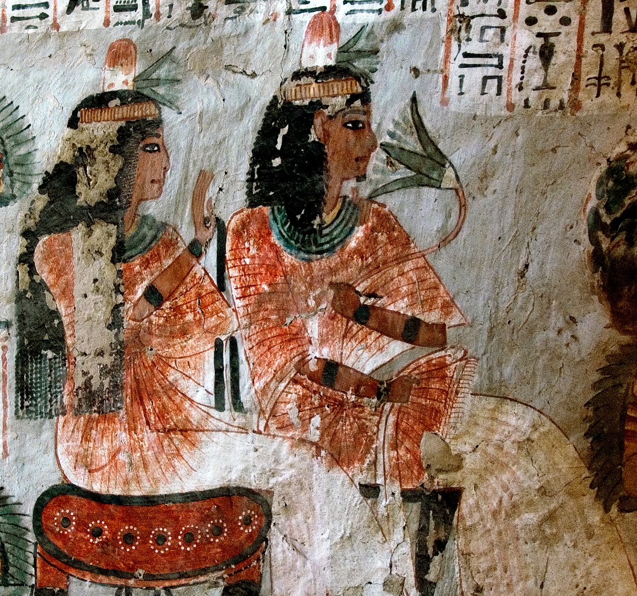 Egyptský starověk: reprezentace Nebtawy (Nebtaoui), manželky písaře Roye a jeho sestry. Obraz hrobky Roy (TT255). 18. dynastie. Ze západního břehu Luxoru v Egyptě od Egyptian 18th Dynasty