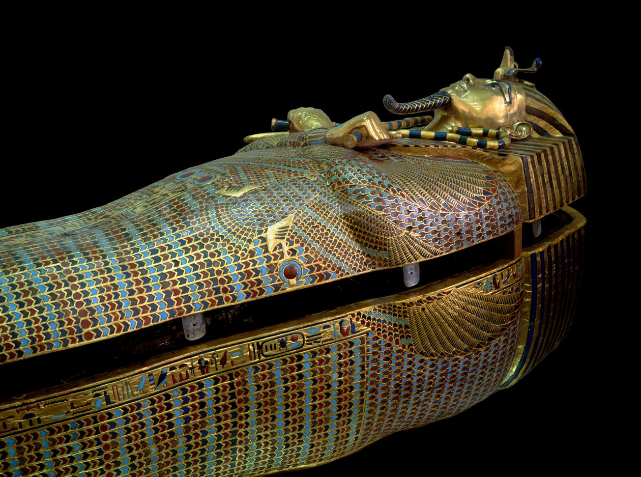 Egyptský starověk: sarkofág pokladu Tuthankamuna (Tutanchamon nebo All-Ankh-amun) od Egyptian 18th Dynasty