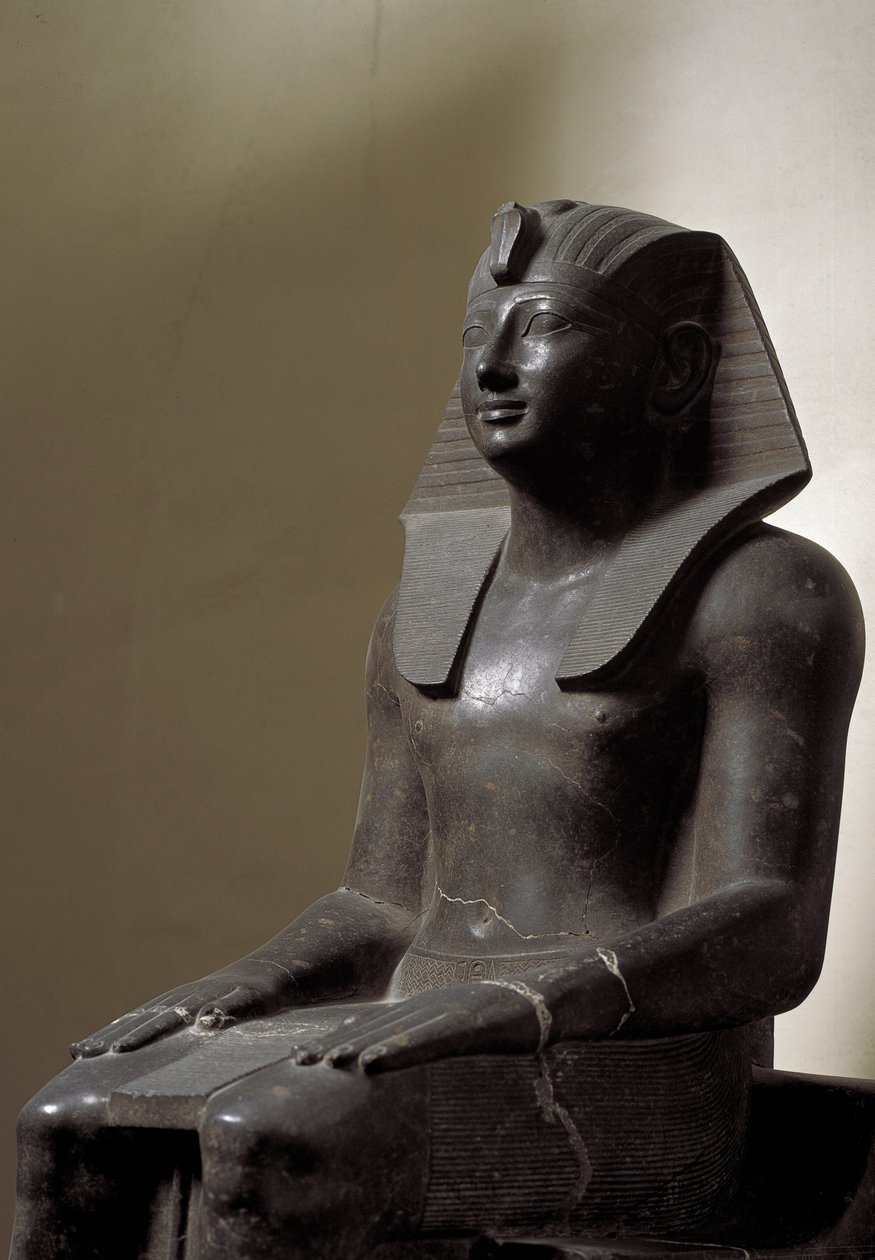 Egyptský starověk: plastika z basanitu představující vládce Thutmosis (Tuthmosis nebo Thutmus) III (1479-1425 př.nl), egyptského faraona. Ztlumit. 192 cm. 18. dynastie. Turín, Egyptské muzeum od Egyptian 18th Dynasty