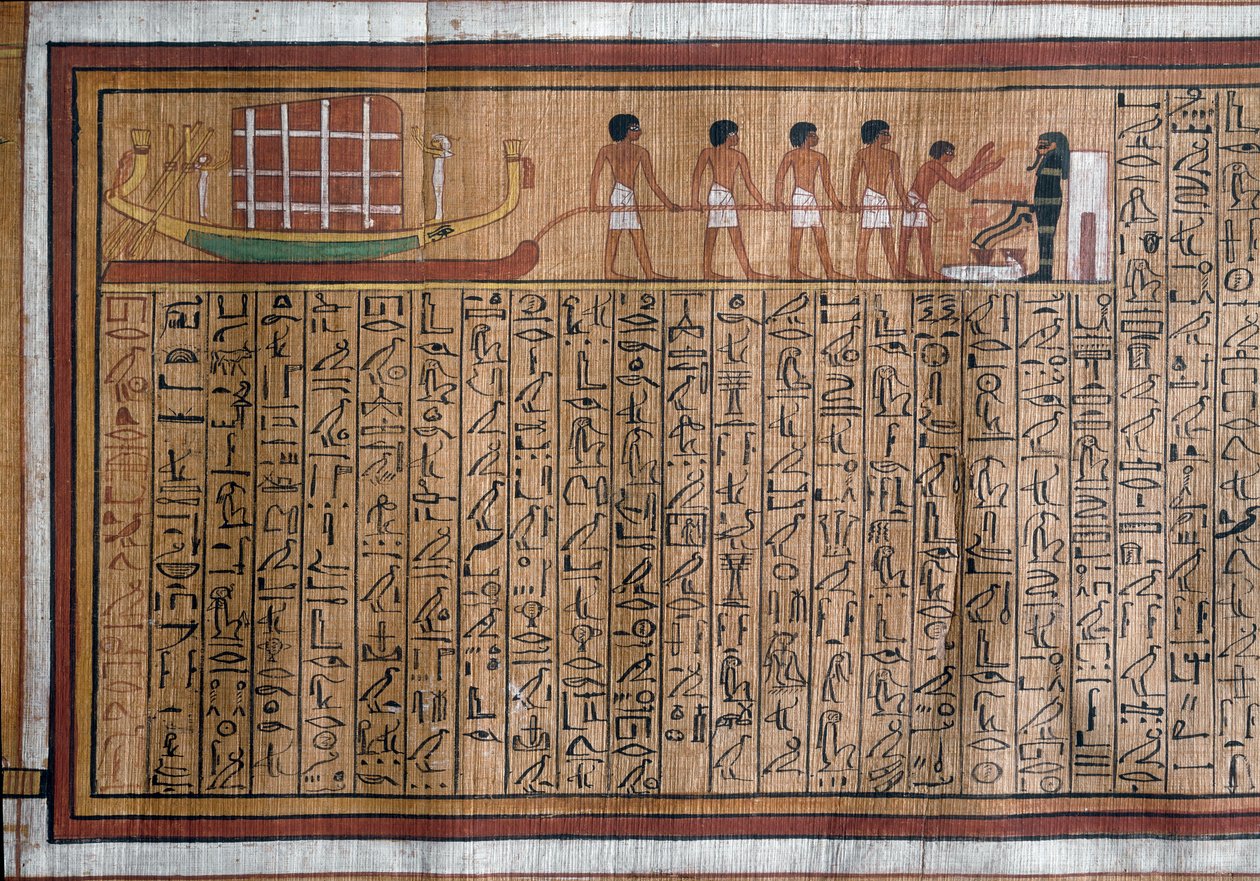 Egyptský starověk: převoz katafalku do hrobky. Papyrus. Kniha mrtvých Kha. 18. dynastie od Egyptian 18th Dynasty