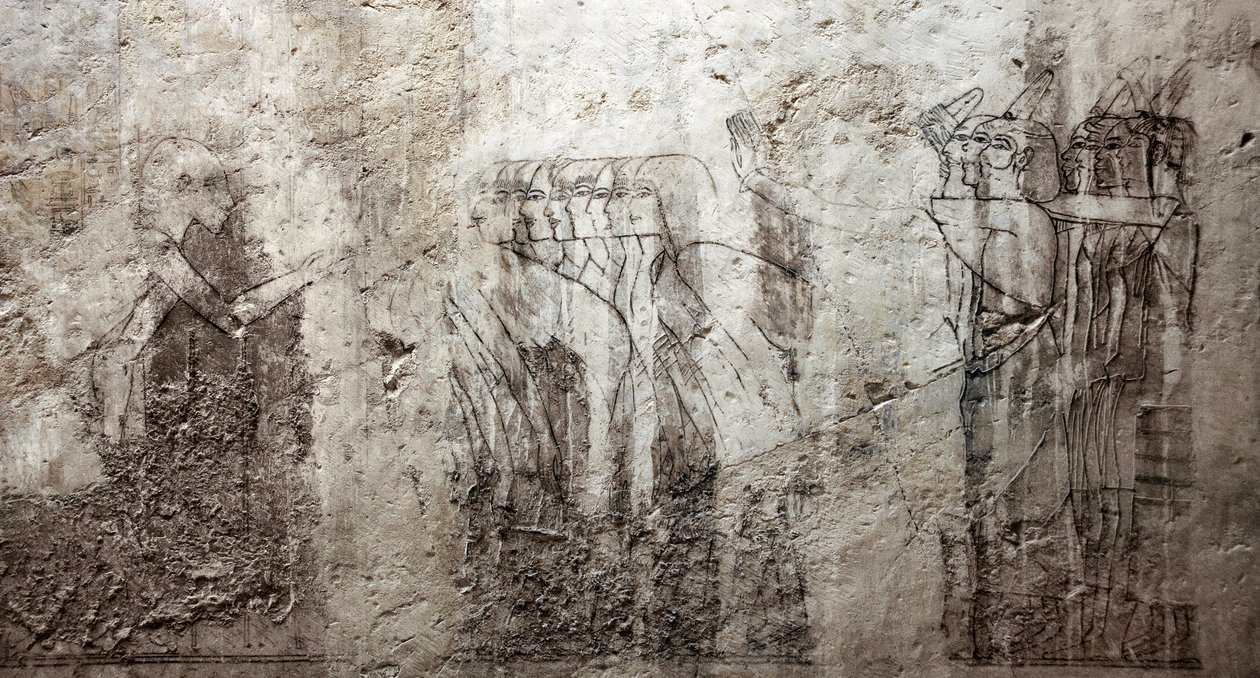 Egyptský starověk: nedokončené kresby zdobící hrobku vezíra Ramose (18. dynastie). Luxor, Západní břeh, Hrobka šlechticů Egypt od Egyptian 18th Dynasty