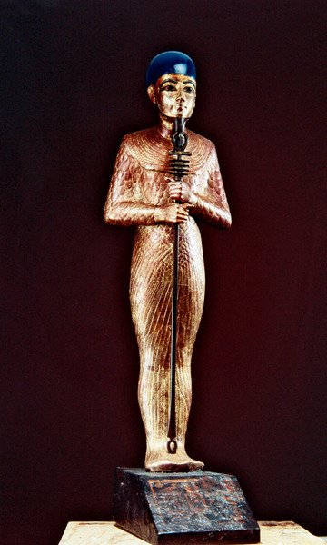 Postava boha Ptaha z Tutanchamonovy hrobky, Nová říše (zlacené a gessodřevo s fajánsí) od Egyptian 18th Dynasty