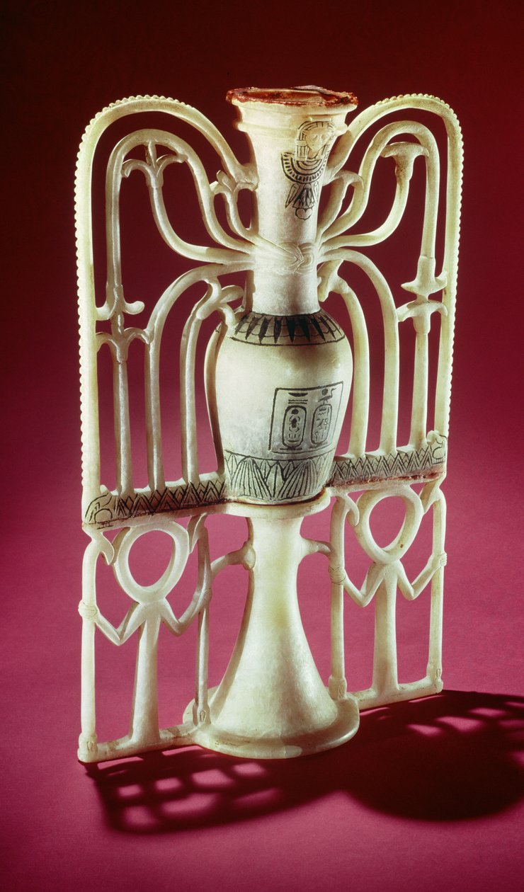 Květinová mastná nádoba z Tutanchamonovy hrobky (asi 1370-1352 př.nl) Nová říše (alabastr) (viz také 59230) od Egyptian 18th Dynasty