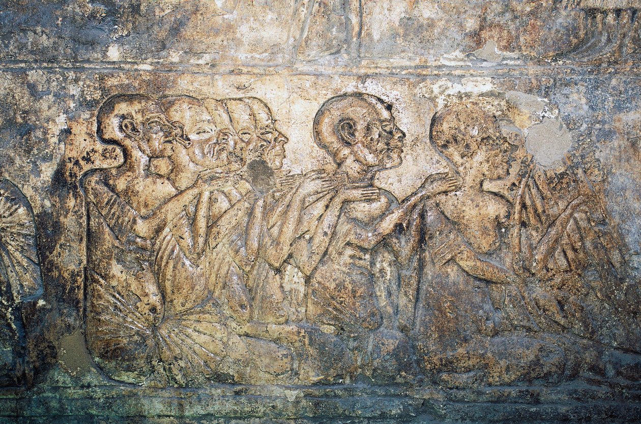 Zahraniční hosté předávající dary královně Nefertiti, basreliéf z Merírovy hrobky, nekropole Tell el-Amarna, Egypt, Egyptská civilizace, Nová říše, XVIII. dynastie od Egyptian 18th Dynasty