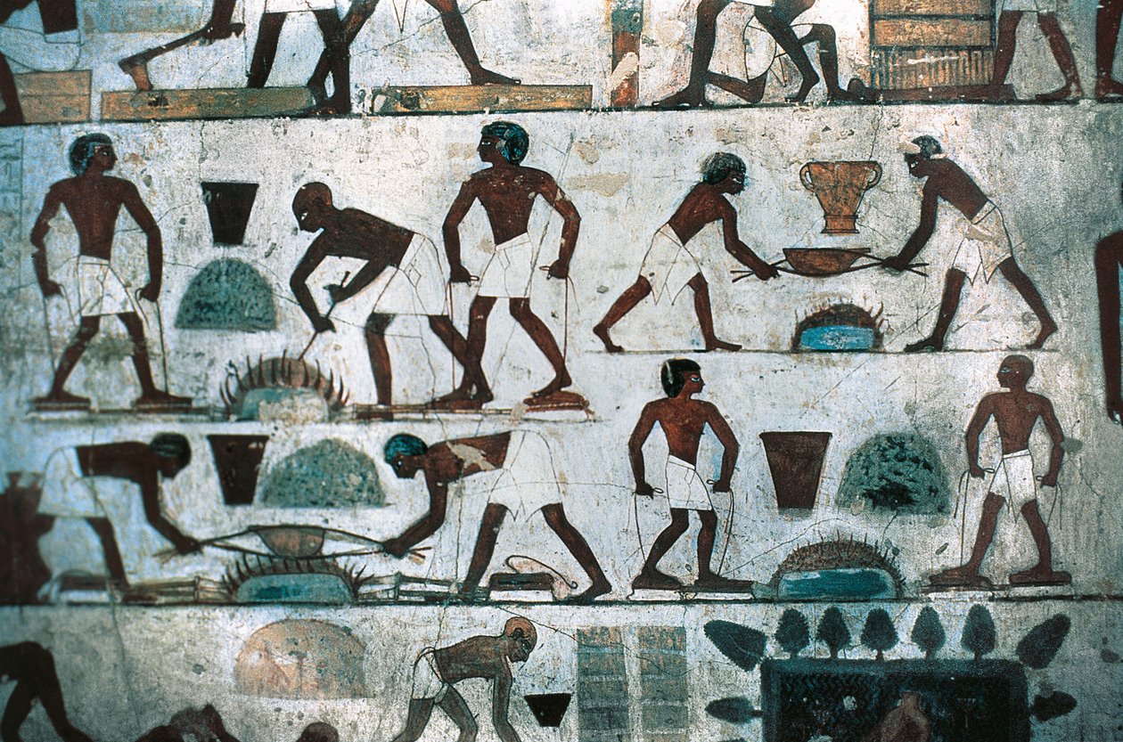Slévárenské provozy, South Wall of the Tomb of Rekhmire, New Kingdom (nástěnná malba) od Egyptian 18th Dynasty