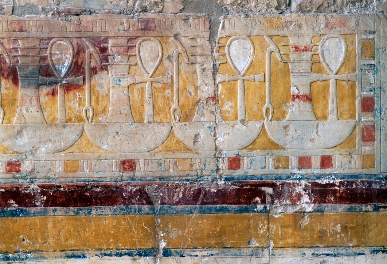 Vlys s přáním hieroglyfů, Hatšepsutin chrám, Deir el-Bahari, thébská nekropole (Seznam světového dědictví UNESCO) od Egyptian 18th Dynasty