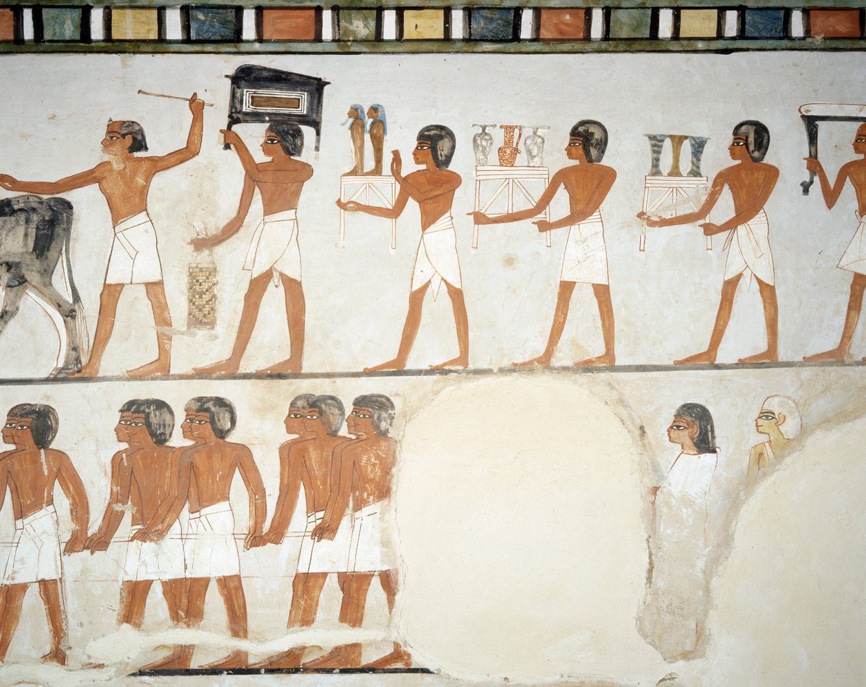 Smuteční průvod, detail z fresek v kapli Tomb of Menna, Sheikh Abd el Qurnah Necropolis, Luxor, Théby (Seznam světového dědictví UNESCO od Egyptian 18th Dynasty