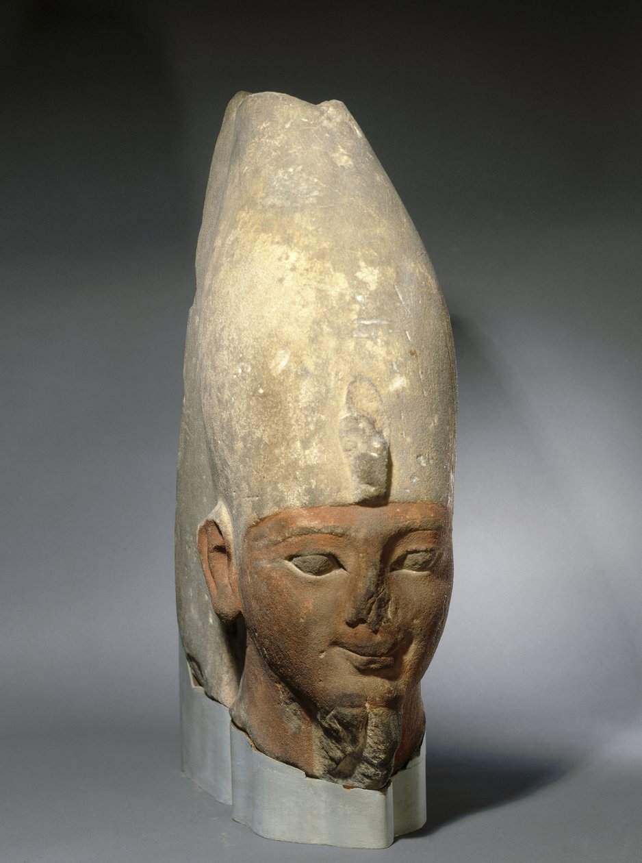 Hlava krále z počátku 18. dynastie, Nová říše, cca 1539-1493 př. n. l. (pískovec) od Egyptian 18th Dynasty