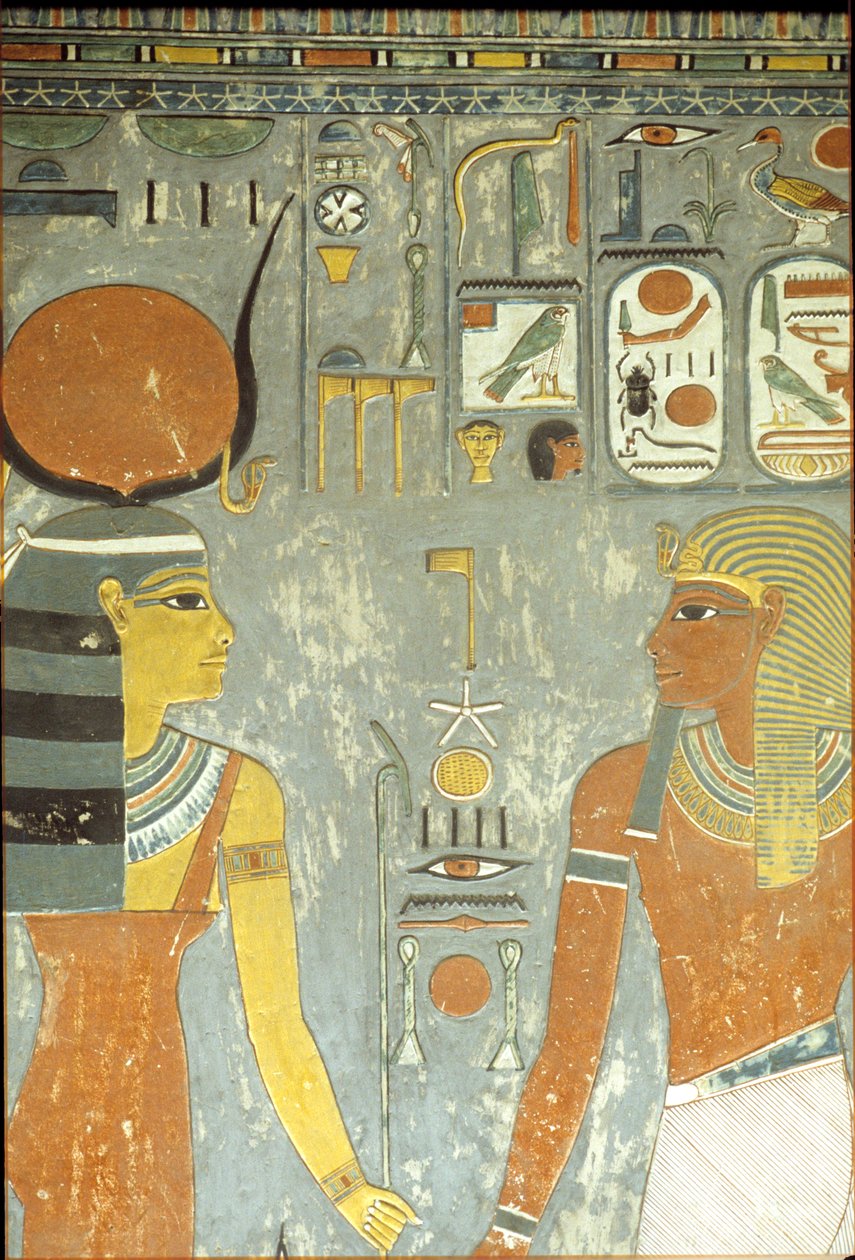 Horemheb a Hathor, z hrobky Horemheb (asi 1323-1295 př. n. l.) Nová říše (nástěnná malba) od Egyptian 18th Dynasty