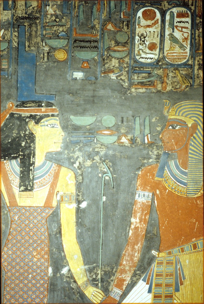 Horemheb a Isis, z hrobky Horemheb (asi 1323-1295 př. n. l.) Nová říše (nástěnná malba) od Egyptian 18th Dynasty