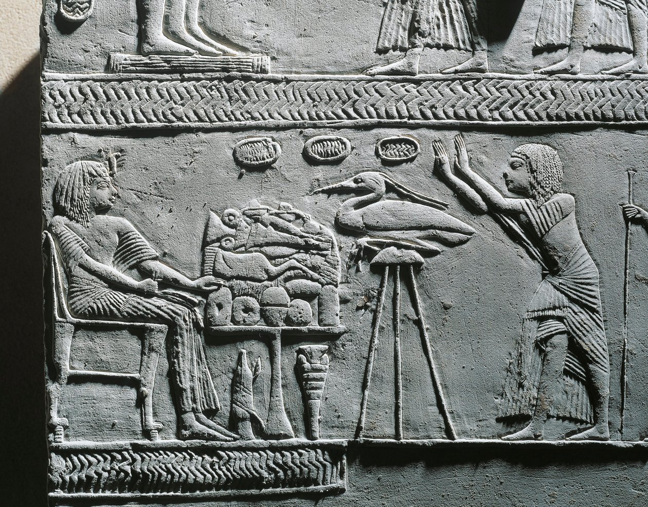 Horemheb jí pohřební jídlo, reliéf z Horemhebovy hrobky v Sakkáře od Egyptian 18th Dynasty