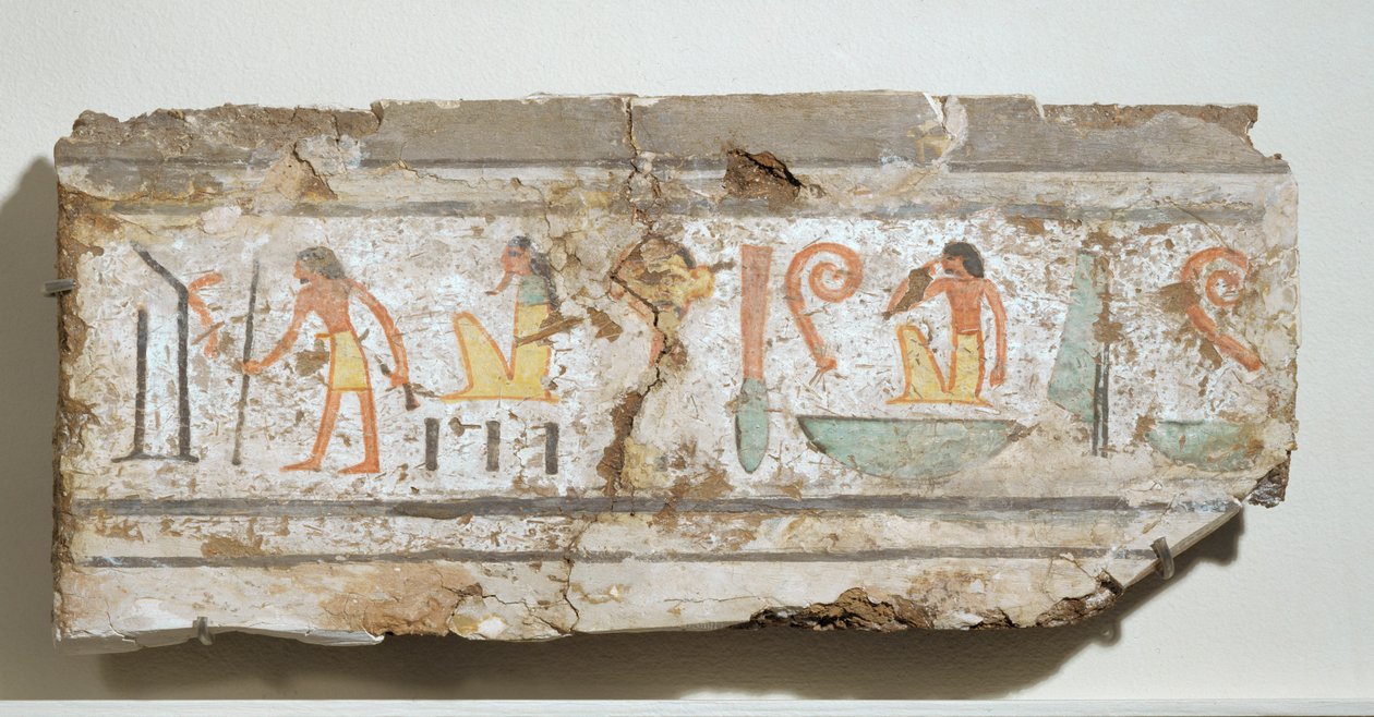 Nápis v obzvláště zřetelných hieroglyfech: muž s holí, dřepící vousatý bůh, muž s rukou u úst ... od Egyptian 18th Dynasty