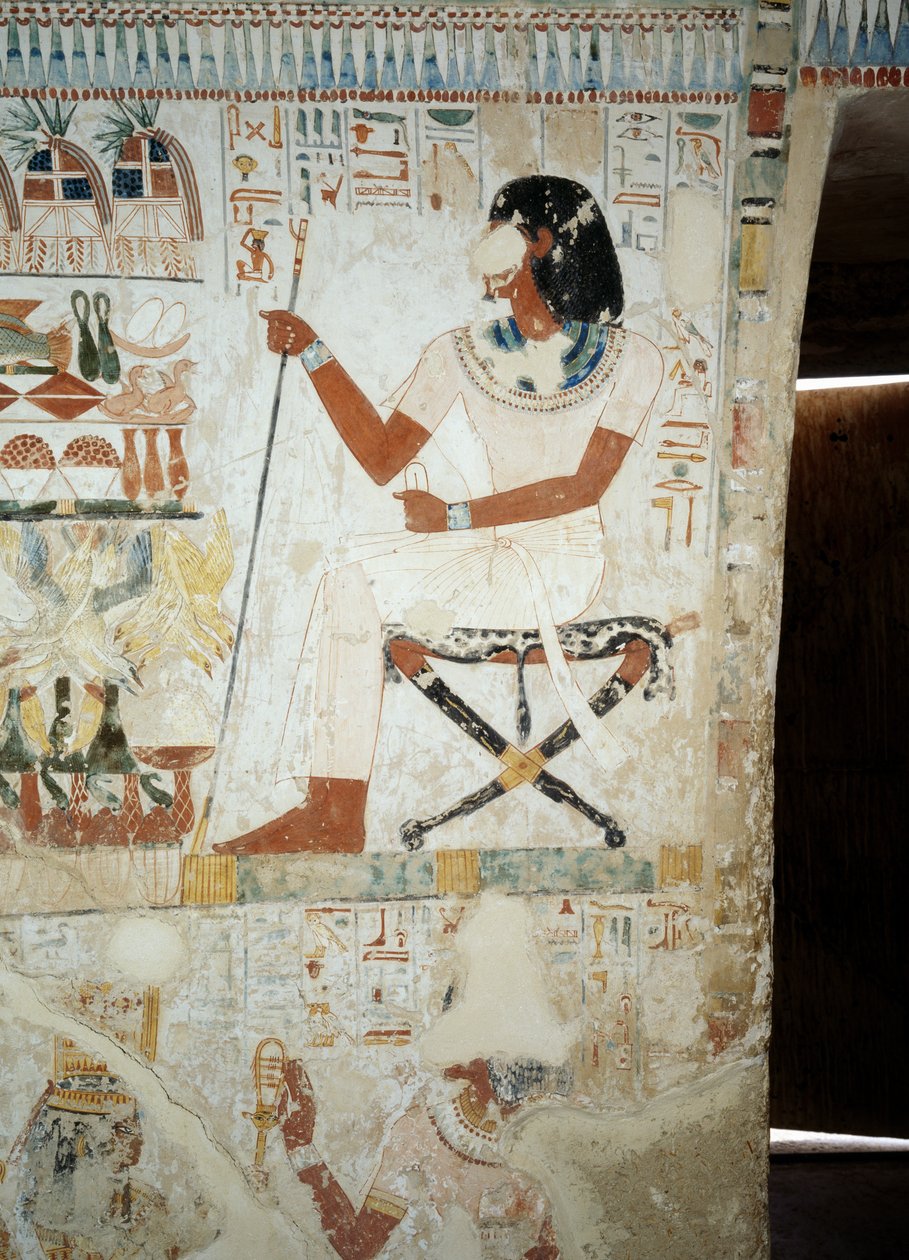 Menna dohlíží na své pracovníky na polích, detaily z fresek ve vestibulu Menny hrobky, nekropole šejka Abd el Qurnah, Luxor, Théby (Seznam světového dědictví UNESCO od Egyptian 18th Dynasty