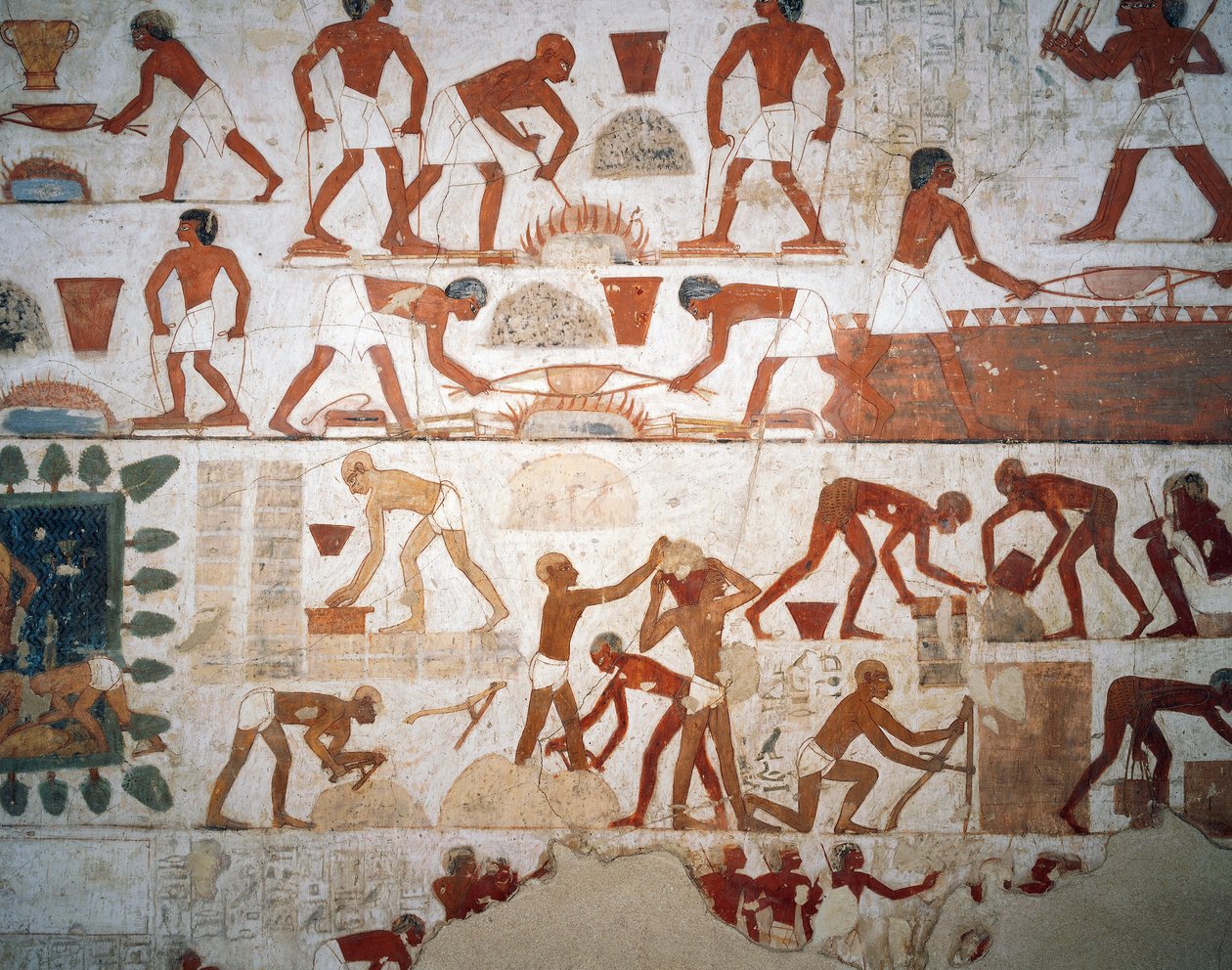 Zpracování kovů a výroba hliněných cihel, freska, kaple, hrobka Rekhmire (TT100), Sheikh Abd el-Qurna, Théby (Seznam světového dědictví UNESCO). od Egyptian 18th Dynasty