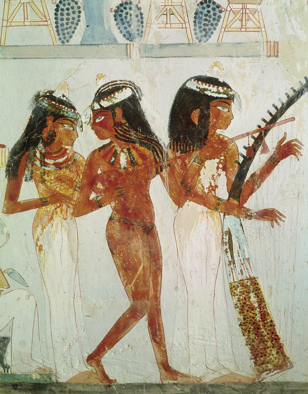 Hudebníci a tanečnice, z hrobky Nakht, Nová říše (nástěnná malba) od Egyptian 18th Dynasty