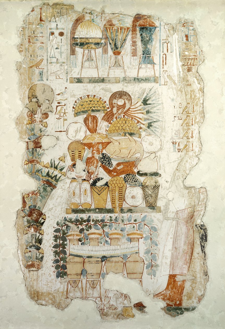 Nebamun přijímá obětiny od svého syna, z Nebamunovy hrobky, kolem roku 1350 př. n. l. (nástěnná malba) od Egyptian 18th Dynasty