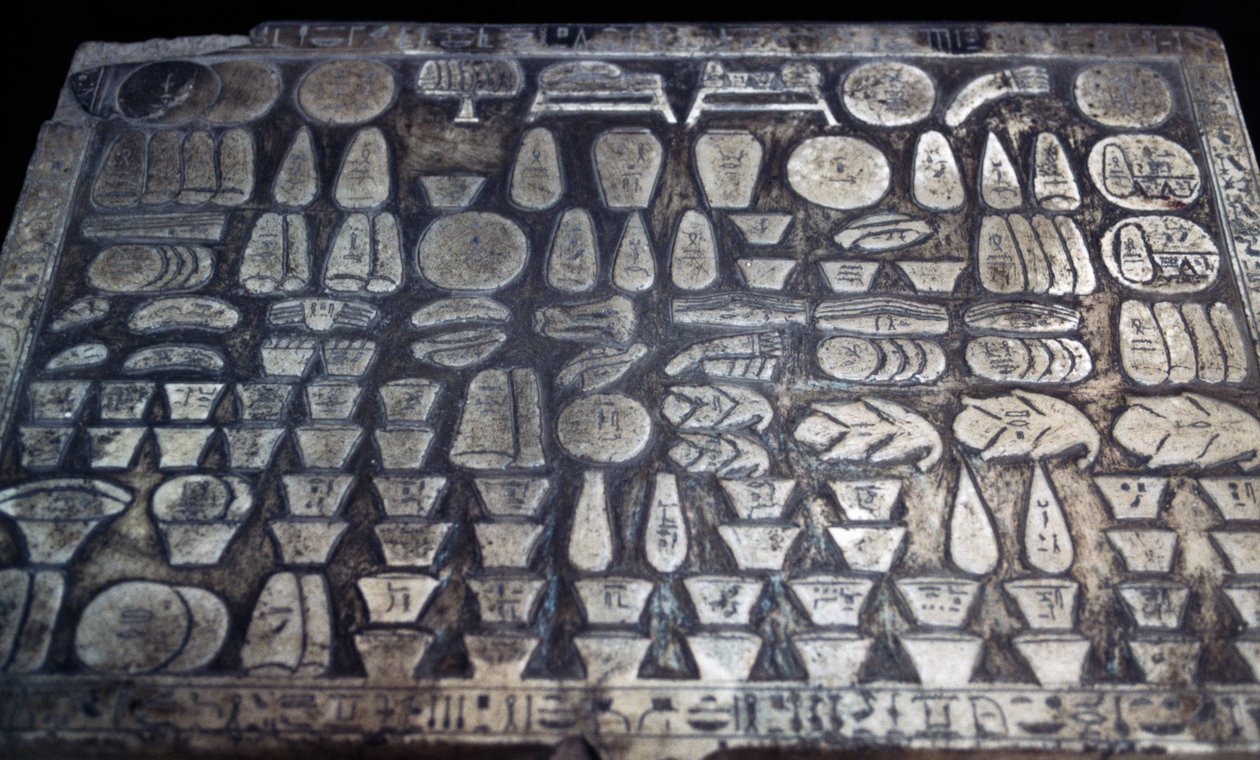 Obětní stůl, Egyptská civilizace, Nová říše, Dynastie XVIII, Detail od Egyptian 18th Dynasty