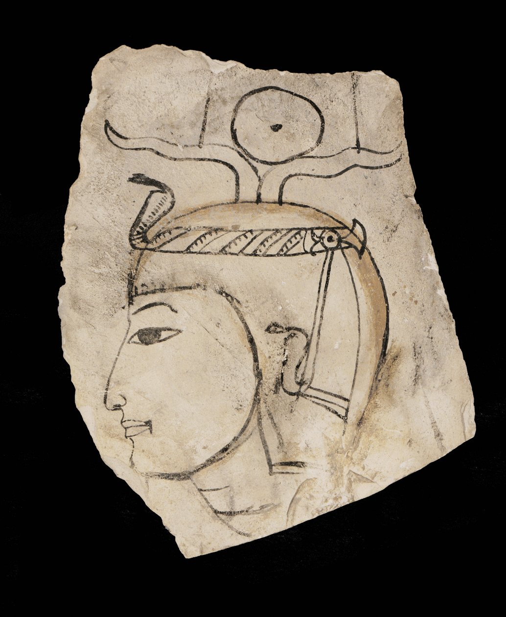 Ostrakon s portrétem faraona Amenhotepa I., uctívaného patrona řemeslníků z Deir el Mediny ... od Egyptian 18th Dynasty