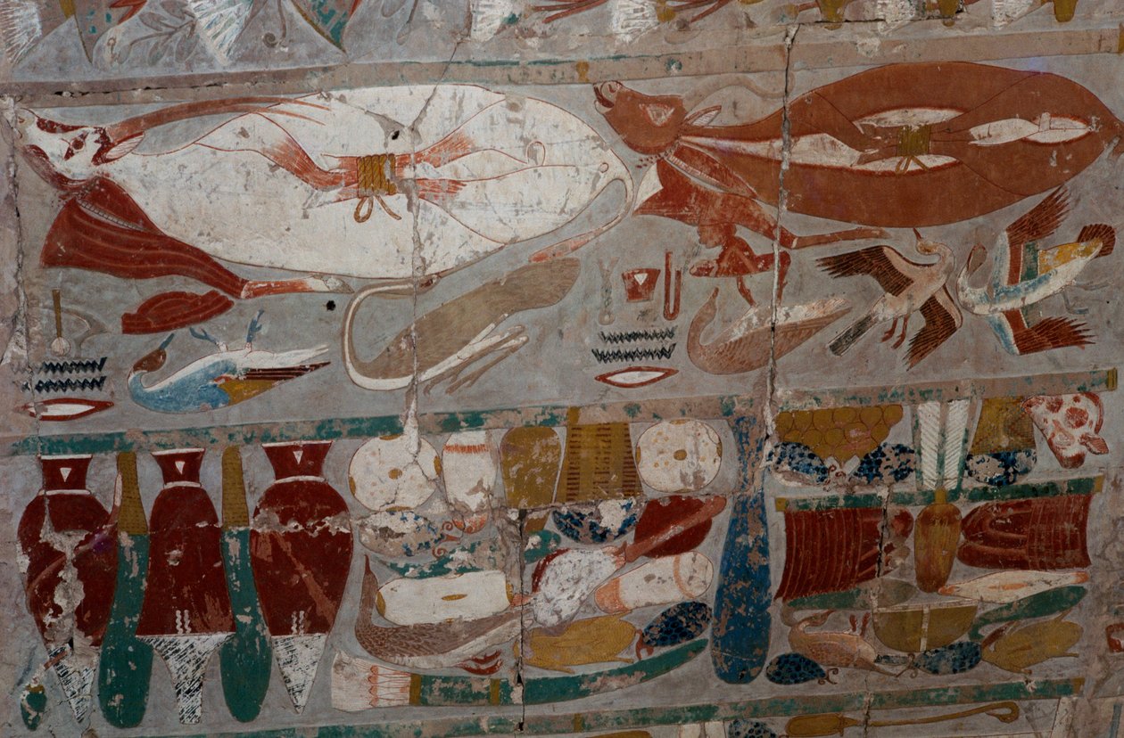 Malovaný basreliéf, Mortuární chrám královny Hatšepsut, Djeser-Djeseru (Svatyně svatých), Deir el-Bahri, Luxor, Théby (Seznam světového dědictví UNESCO) od Egyptian 18th Dynasty