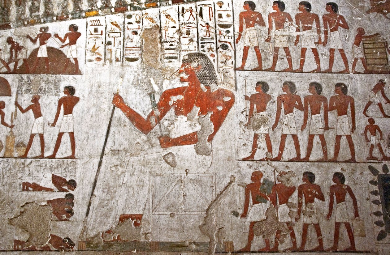 Obraz zdobící hrobku Rekhmire, znázorněný obklopený svými služebníky (freska) od Egyptian 18th Dynasty