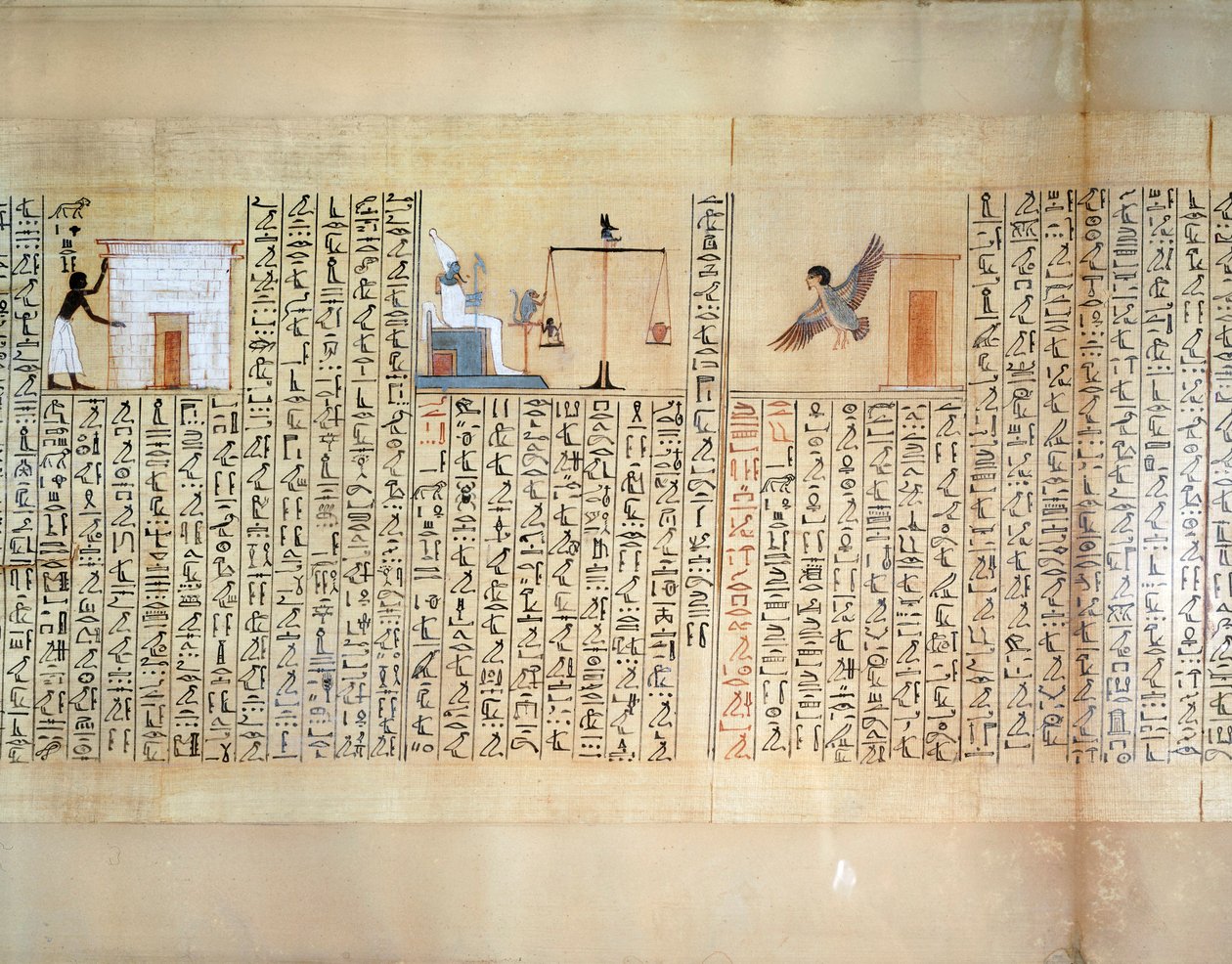 Papyrus s vyobrazením vážení srdce, z Knihy mrtvých z Maiherperi. od Egyptian 18th Dynasty