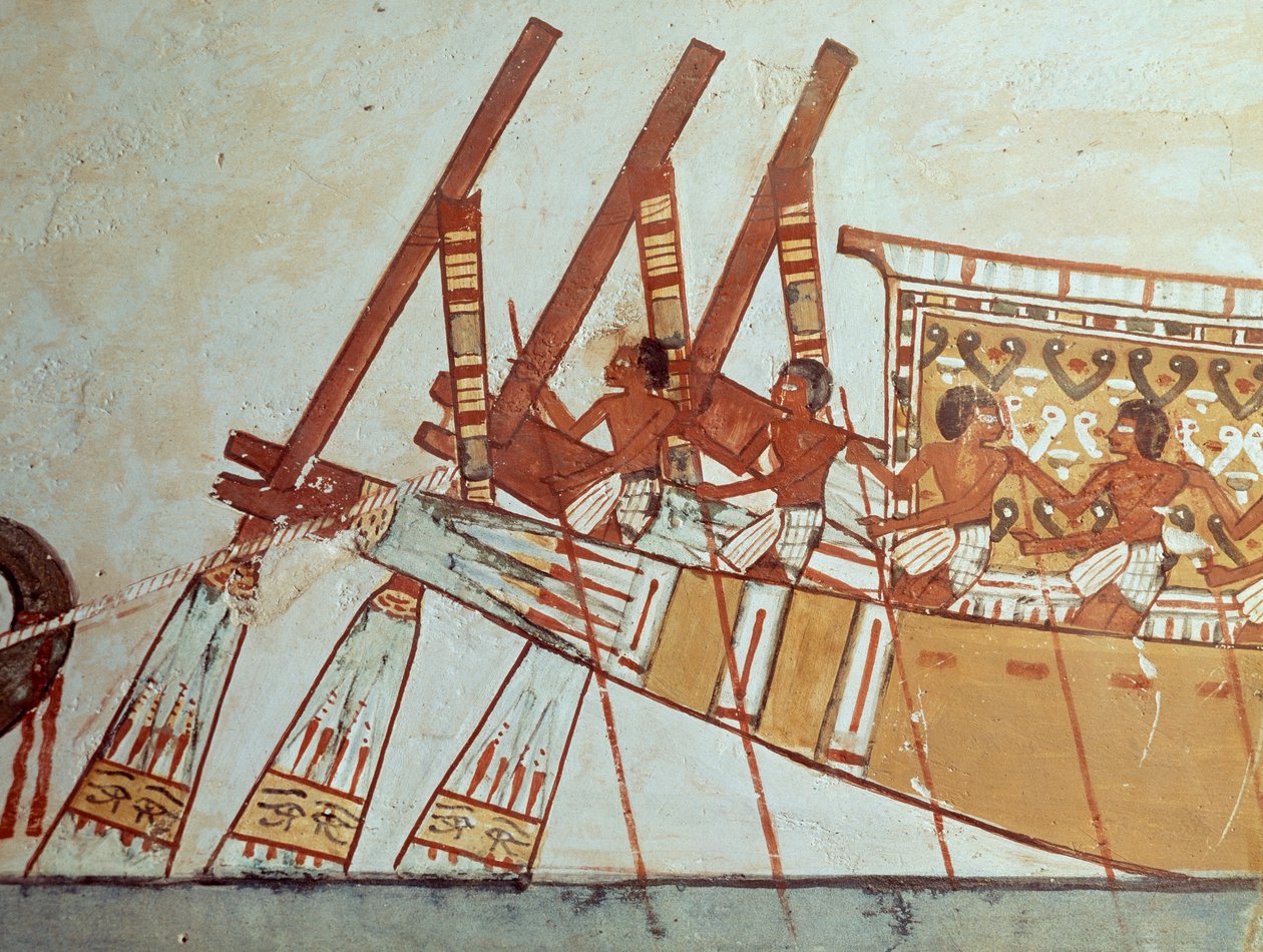 Pouť zesnulých do Abydosu, nástěnná malba, Mennova hrobka, známá také jako hrobka TT69, z doby vlády Thutmose IV., šejk Abd el-Qurna, Théby od Egyptian 18th Dynasty