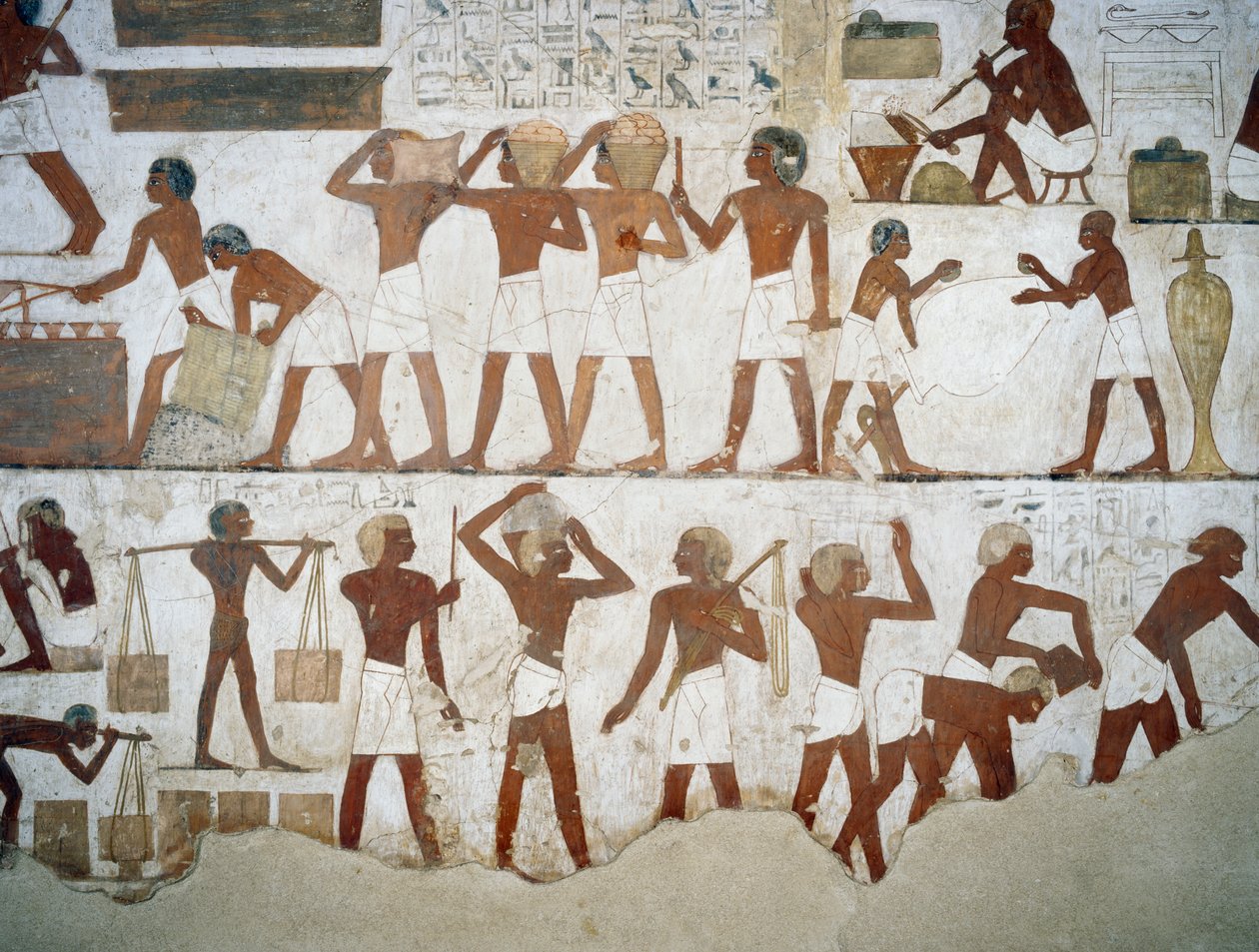 Hrnčíři a dělníci, detail z fresek v hrobce Rekhmire, nekropole Sheikh Abd el Qurnah, Luxor, Théby (Seznam světového dědictví UNESCO od Egyptian 18th Dynasty