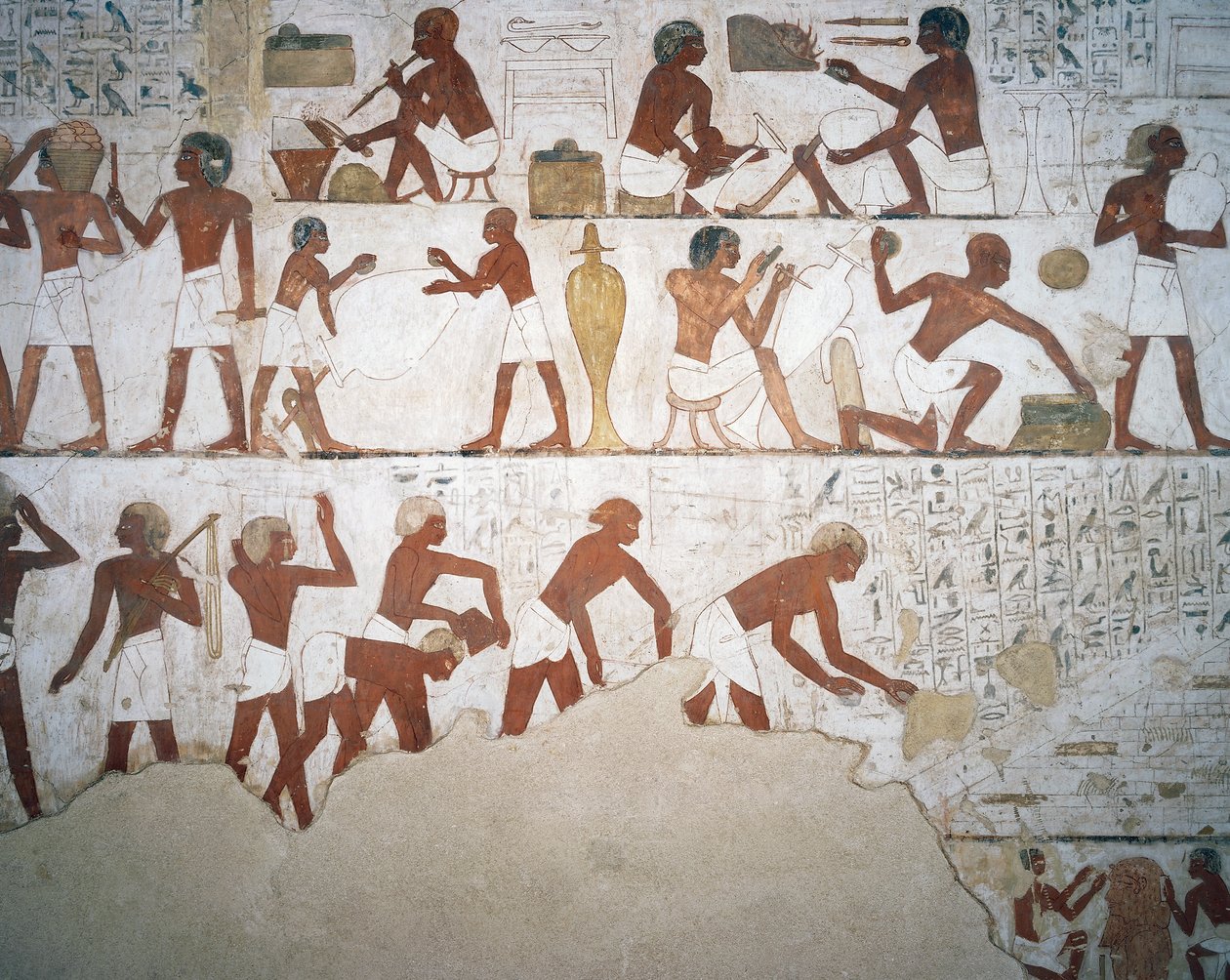Hrnčíři a dělníci, freska, kaple, Tomb of Rekhmire (TT100), Sheikh Abd el-Qurna, Théby (Seznam světového dědictví UNESCO od Egyptian 18th Dynasty