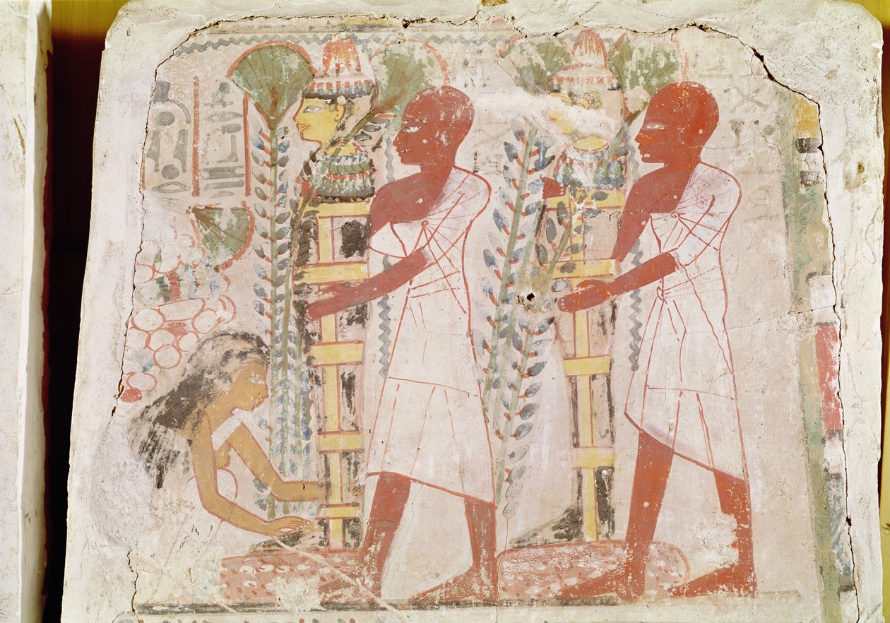 Příprava dvou mumií na očistný obřad, z hrobky Merymaat, Nová říše (nástěnná malba) od Egyptian 18th Dynasty