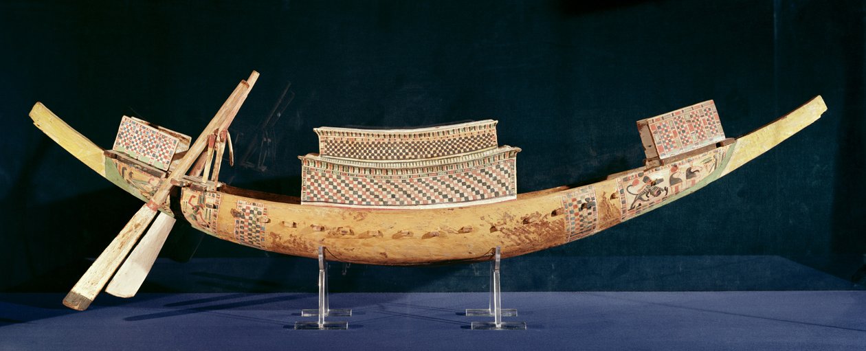 Zmenšený model lodi z Tutanchamonovy hrobky, Nová říše, cca 1347-37 př.nl (dřevo) od Egyptian 18th Dynasty