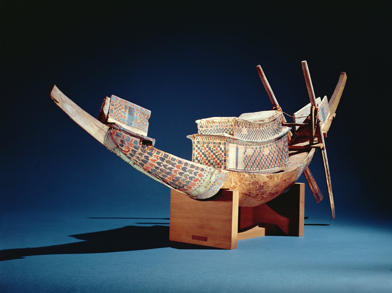 Zmenšený model lodi z Tutanchamonovy hrobky, Nová říše, cca 1347-37 př.nl (dřevo) od Egyptian 18th Dynasty