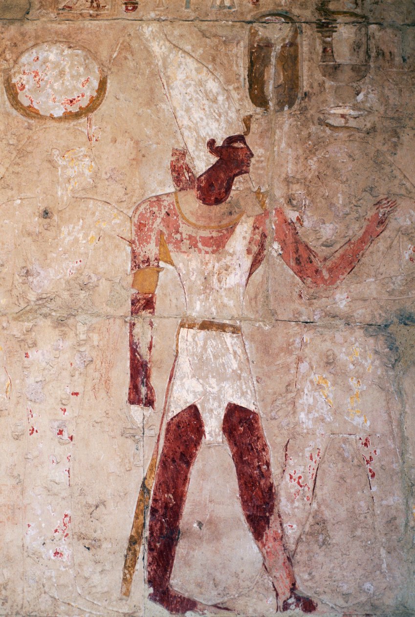 Reliéf zobrazující Thutmose III. s dolnoegyptskou korunou, Mortuární chrám královny Hatšepsut, Deir el-Bahri, thébská nekropole (Seznam světového dědictví UNESCO) od Egyptian 18th Dynasty