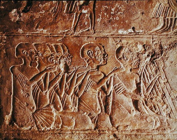 Reliéf zobrazující slepé zpěváky a harfistu z hrobky Meryre v Nové říši od Egyptian 18th Dynasty