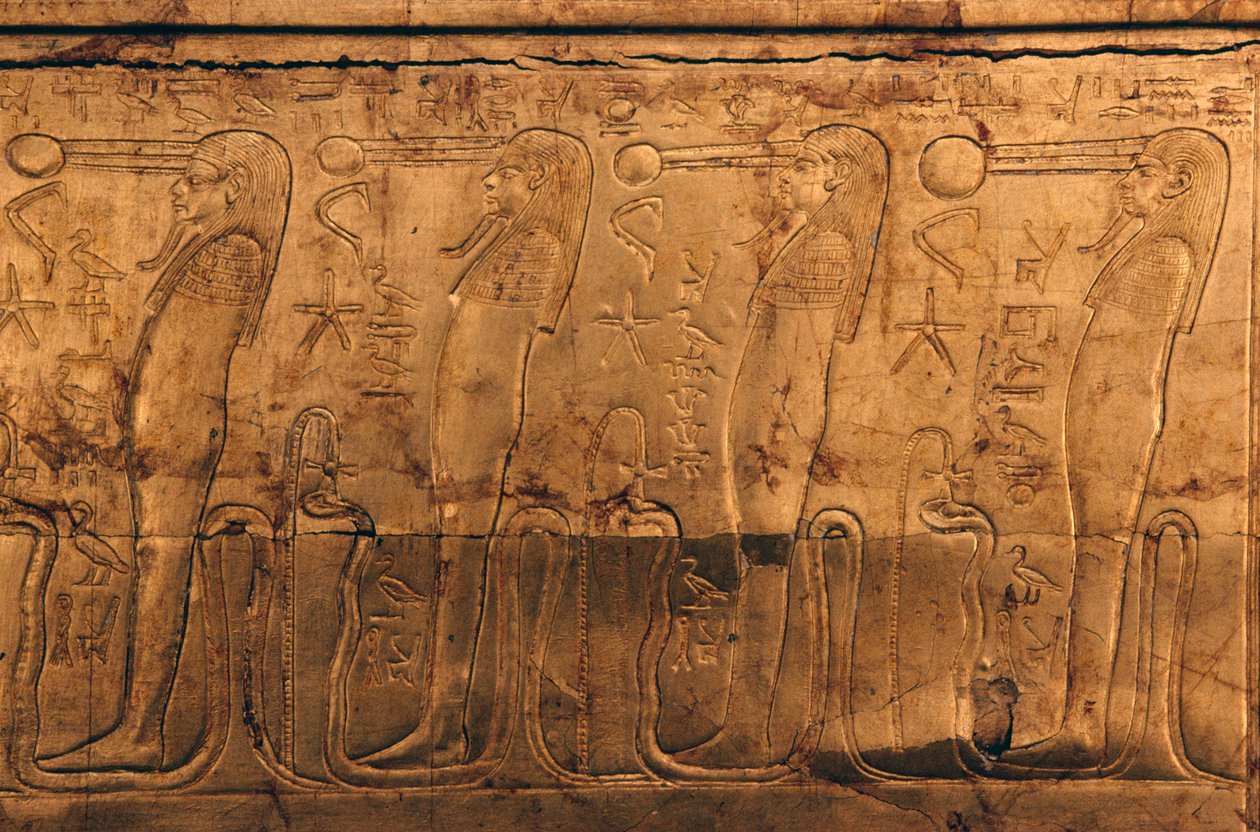 Reliéf na pozlacené dřevěné schránce, Tutanchamonova pokladnice od Egyptian 18th Dynasty