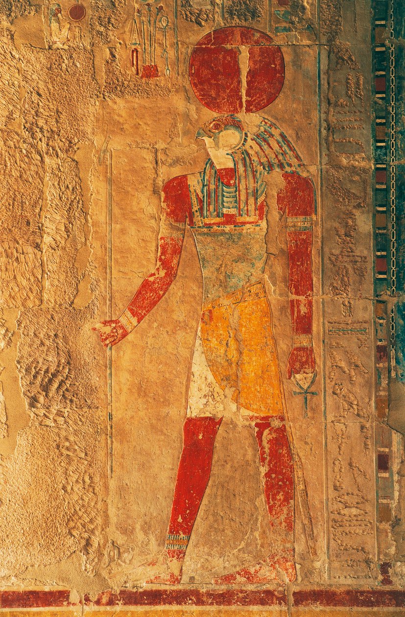 Reliéf s Ra Horakhty, Hatšepsutin pohřební chrám, Deir el-Bahari, thébská nekropole (Seznam světového dědictví UNESCO) od Egyptian 18th Dynasty