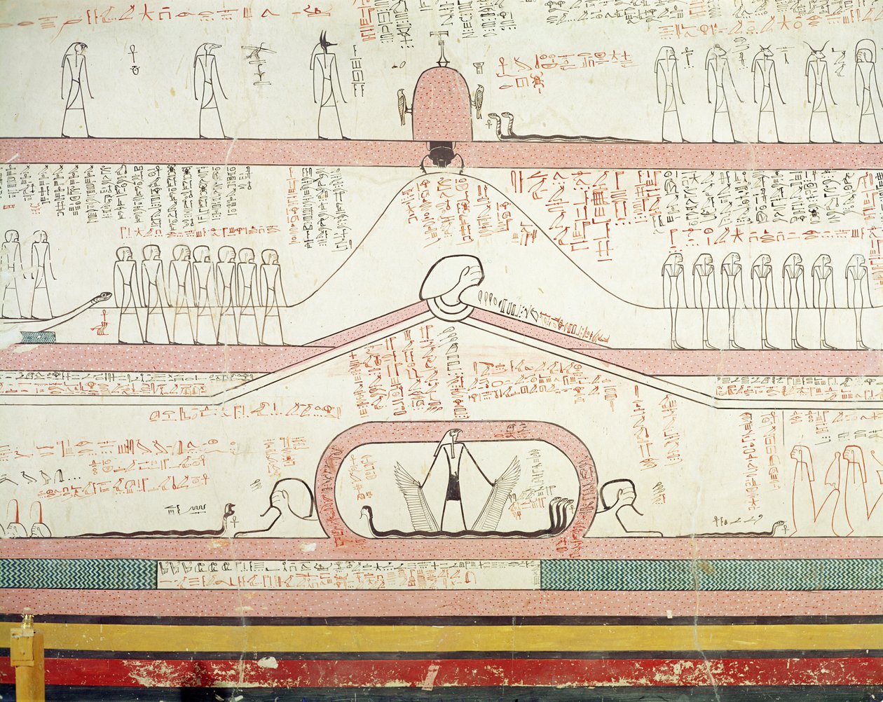 Scéna z Knihy Amduat ukazující cestu do podsvětí, Nová říše (nástěnná malba) od Egyptian 18th Dynasty