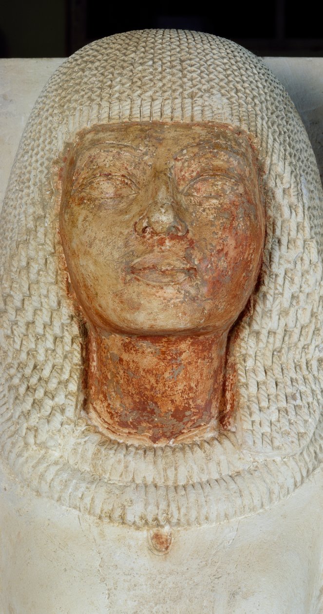 Obličej písaře Meryneitha, detail z dvojité sochy velekněze Meryneitha a jeho ženy Aniuie, malovaný vápenec z doby vlády Achnatona, Sakkára. Egyptská civilizace, Nová říše, dynastie XVIII od Egyptian 18th Dynasty