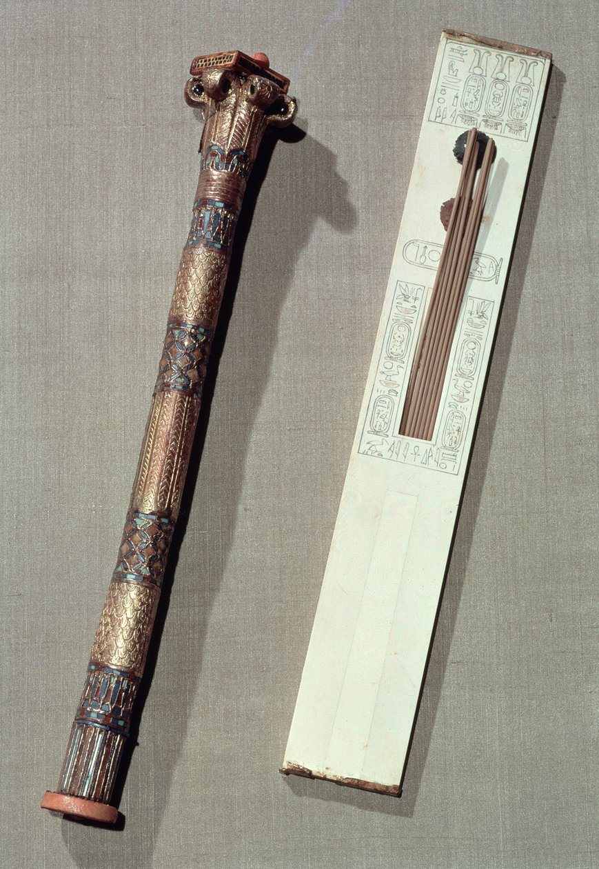Písařská paleta a pouzdro na psací rákos, z hrobky Tutanchamona (asi 1370-52 př.nl) Nová říše (viz také 228566) od Egyptian 18th Dynasty
