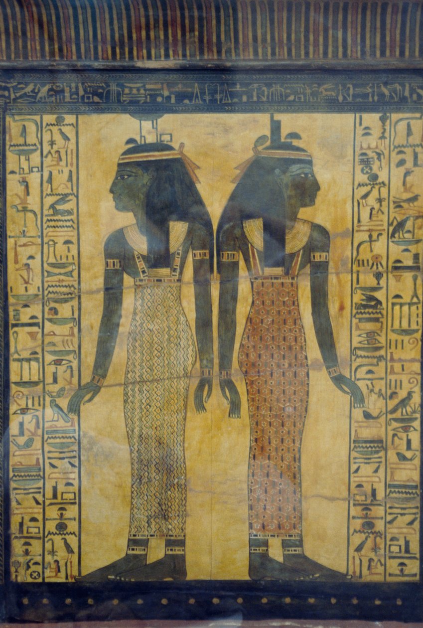 Selket a Neith, dekorativní detail sarkofágu Maiherpri, Egyptská civilizace, Nová říše, dynastie XVIII od Egyptian 18th Dynasty