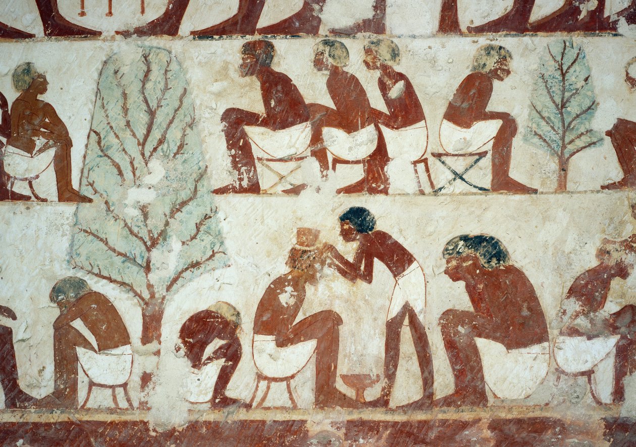 Ostříhaní vojáci, detail z fresek v Tomb of Userhat, Sheikh Abd el Qurnah Necropolis, Luxor, Théby (Seznam světového dědictví UNESCO od Egyptian 18th Dynasty