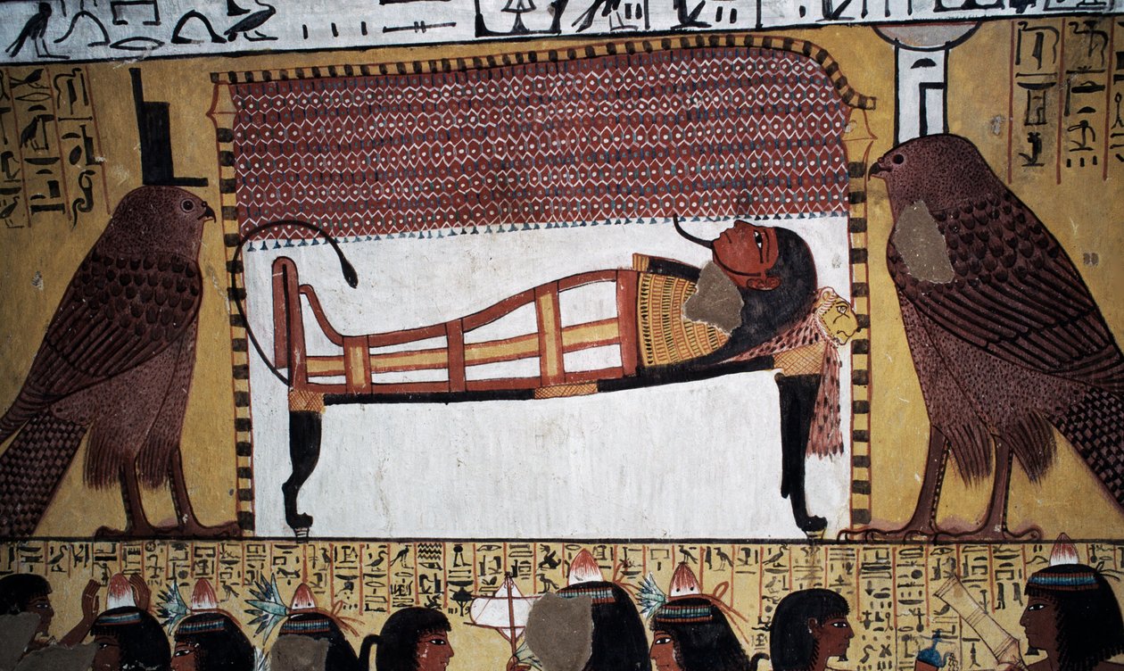 Uložení zesnulých, nástěnná malba, hrobka Sennedjem, Údolí králů, Luxor, Théby (světové dědictví UNESCO) od Egyptian 18th Dynasty