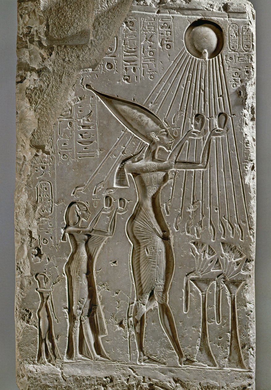 Královská rodina Amenofise IV Achnatona přináší oběť Atonovi. od Egyptian 18th Dynasty