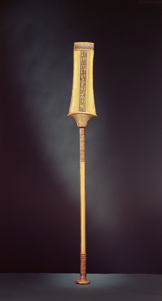 Královské žezlo z Tutanchamonovy hrobky (asi 1370-1353 př.nl) Nová říše (zlatý plech s dřevěným jádrem vykládaným polodrahokamy) od Egyptian 18th Dynasty