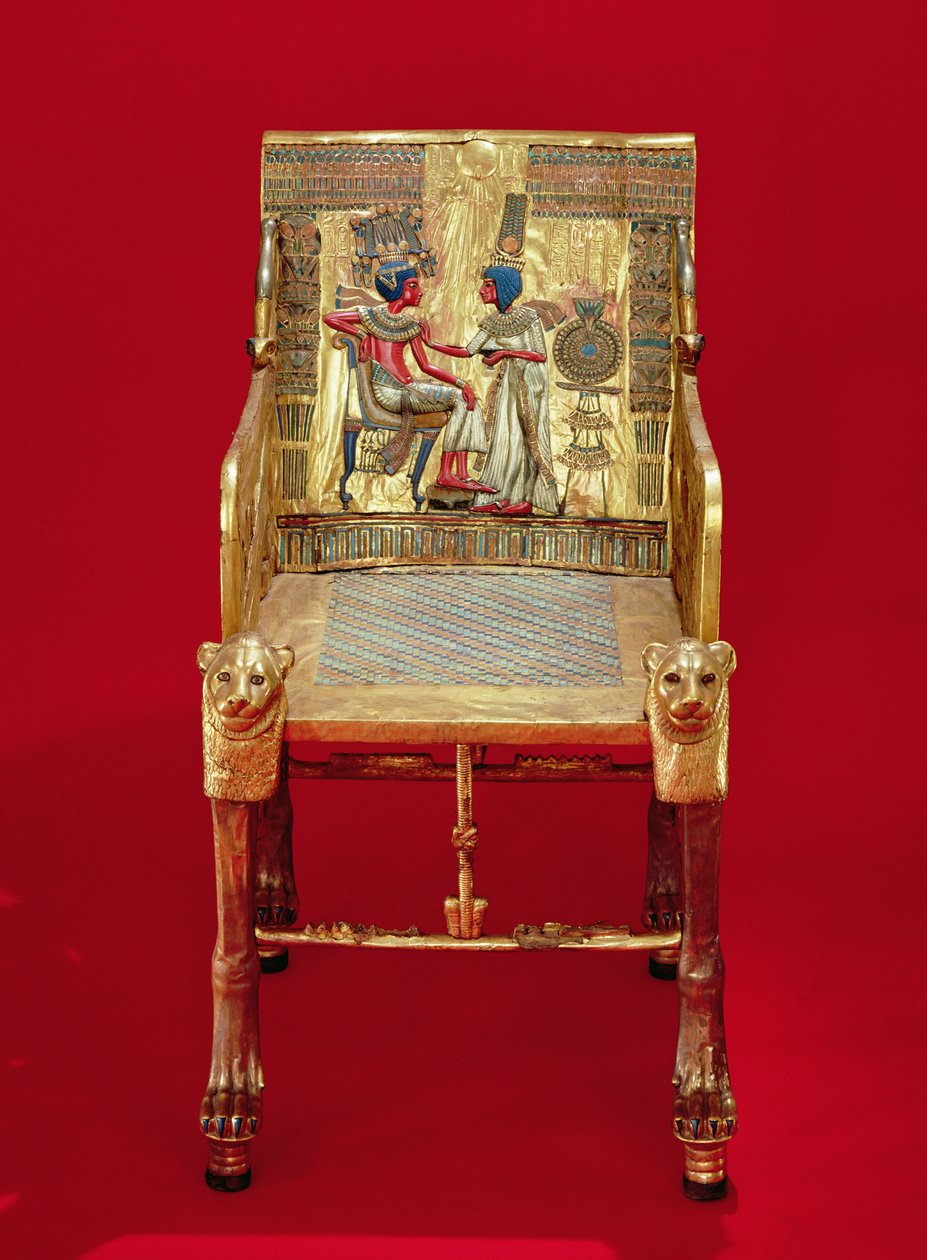 Trůn z hrobky Tutanchamona (asi 1370-1352 př.nl) Nová říše (zlacené dřevo vykládané polodrahokamy) od Egyptian 18th Dynasty