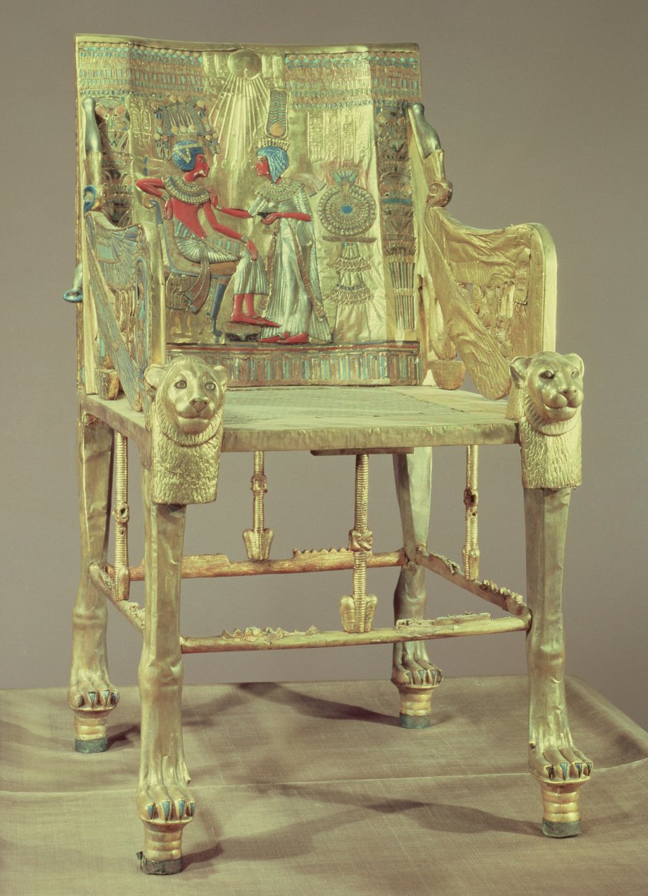 Tutanchamonův trůn (asi 1370-52 př. n. l.) Nová říše (pozlacené dřevo vykládané polodrahokamy) (viz 59231) od Egyptian 18th Dynasty
